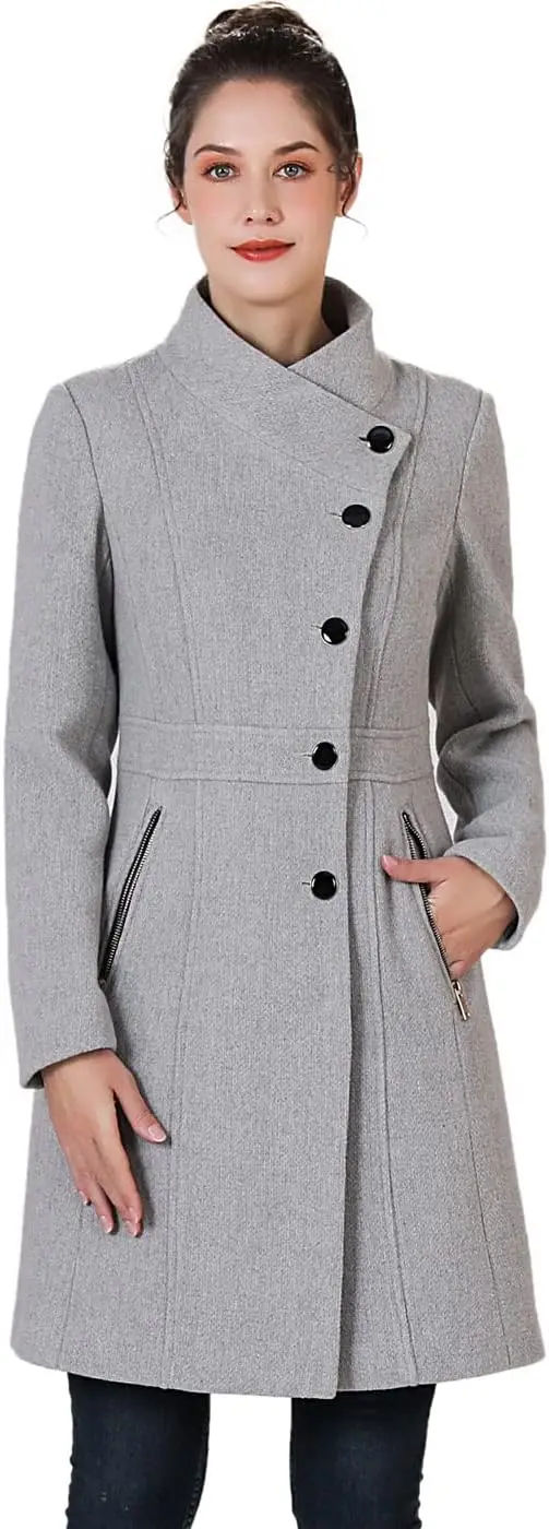 BGSD Women Kya Wool Blend Asymmetrical Button Front Walking Over Coat