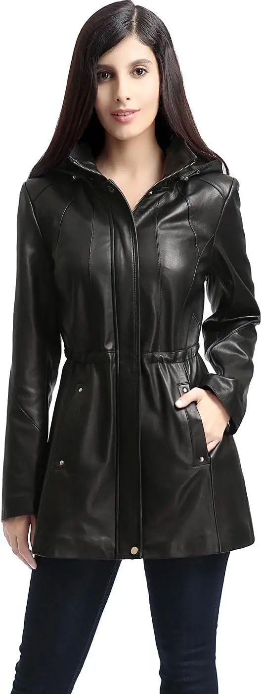 BGSD Women Natalie Hooded Lambskin Leather Parka Coat