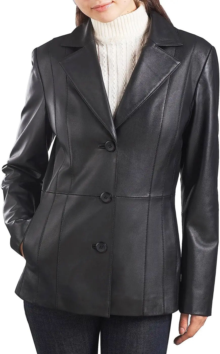 BGSD Women Crystal Lambskin Leather Blazer Jacket