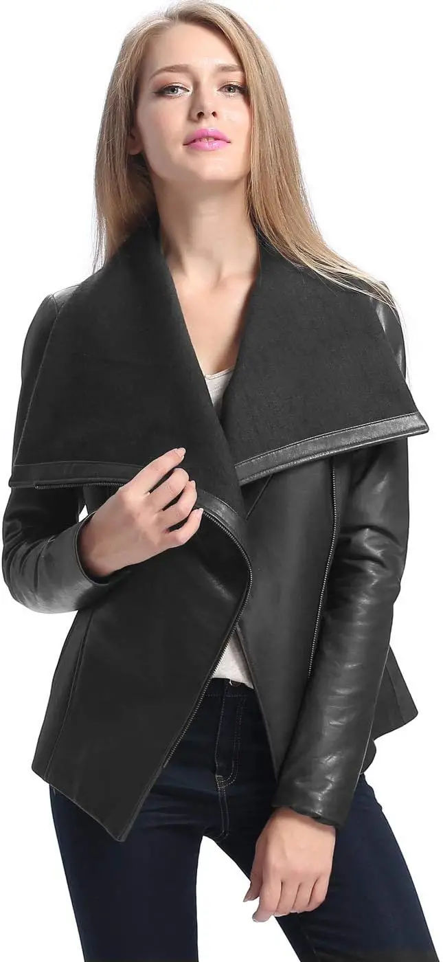 BGSD Women Lily Lambskin Leather Drape Jacket