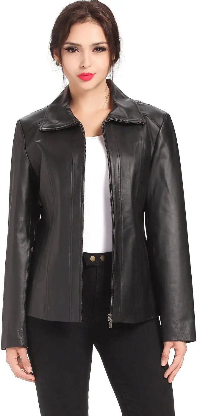 BGSD Women Tina Lambskin Leather Scuba Jacket