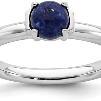 2.5mm 925 Sterling Silver Prong set Stackable Expressions Polished Blue Lapis Ring Jewelry Gifts for Women - Ring Size Options: 10 5 6 7 8 9