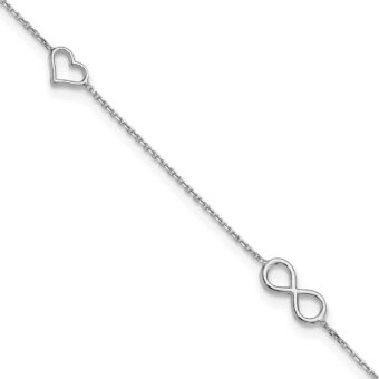 4.2mm 925 Sterling Silver Rhodium Plated Love Heart Infinity Symbol Plus 1in Extension Anklet 9 Inch Jewelry Gifts for Women