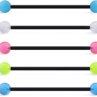 5pcs Industrial Barbell Earring Stainless steel 14G Bioflex Cartilage Earring Body Piercing Colorful Acrylic Balls Jewelry Practical and clever