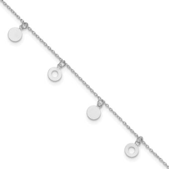 6mm 925 Sterling Silver Rhodium Plated Polished Circle Plus 1in Extension Anklet 9.5 Inch Jewelry Gifts for Women