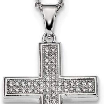 925 Sterling Silver Lobster Claw Closure and CZ Cubic Zirconia Simulated Diamond Polished Religious Faith Cross Necklace 18 Inch Jewelry Gifts for...