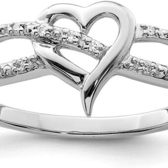 925 Sterling Silver Polished Rhodium Plated Diamond Love Heart Ring Measures 2mm Wide Jewelry Gifts for Women - Ring Size Options: 6 7 8