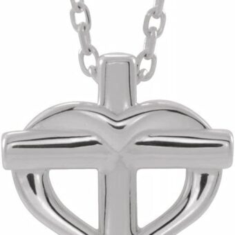 925 Sterling Silver Polished Youth Religious Faith Cross With Love Heart Necklace Jewelry Gifts for Women