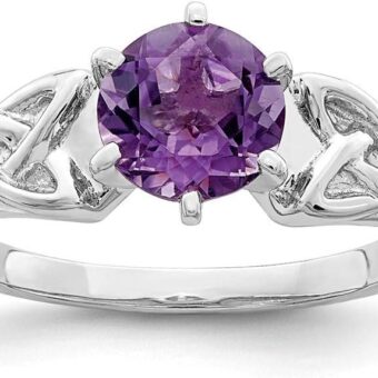 925 Sterling Silver Rhodium Plated Amethyst Celtic Trinity Ring Jewelry Gifts for Women - Ring Size Options: 6 7 8