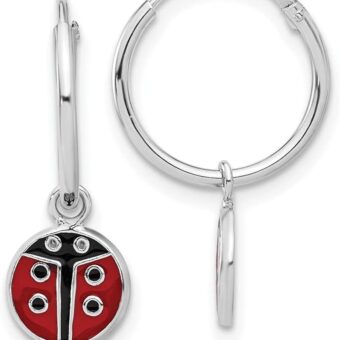 925 Sterling Silver Rhodium Plated Enamel Ladybug DReligious Guardian Angel Eternity Hoop Earrings Measures 2.19x8.1mm Wide Jewelry Gifts for Women