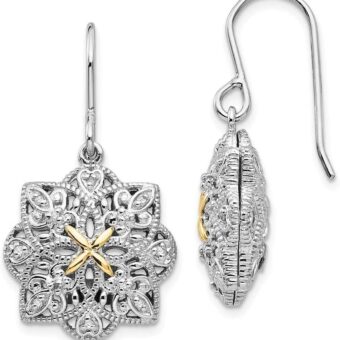 925 Sterling Silver Textured Polished Prong set Shepherd hook With 14k 1/10ct. Diamond Vintage Earrings Measures 25x15mm Wide Jewelry Gifts for Women