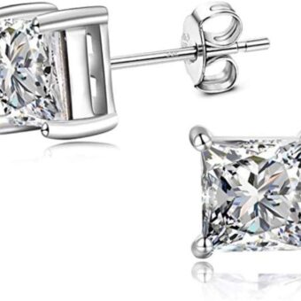 Adabele Authentic Sterling Silver Hypoallergenic 3mm-8mm Cubic Zirconia Diamond Gemstone Princess Cut Stud Earrings Nickel Free Tarnish Resistant...