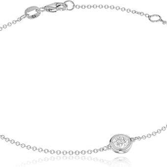 Amazon Collection 14k Gold Solitaire Bezel Set Diamond with Lobster Clasp Strand Bracelet