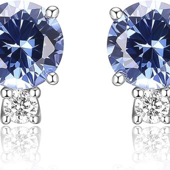 Amazon Essentials Created Gemstone and 1/10 CT TW Lab Grown Diamond Stud Earrings in Platinum Over Sterling Silver (previously Amazon Collection)