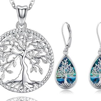 Aniu Tree of Life Necklace Family Tree of Life Teardrop Earrings Jewelry Set Birthday Anniversary Mothers Day Jewelry