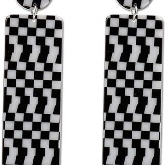 Black White Checkered Earrings for Women Girls Unique Dainty Gold Plated Lightweight Acrylic Checkered Flag Square Geometric Dangle Drop Fashion...