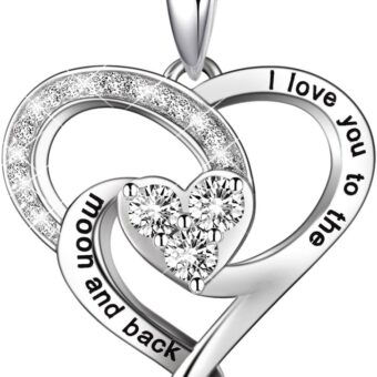 BLOVIN 925 Sterling Silver Engraved Love Heart Pendant Necklace Jewelry for Women Mom Girlfriend Wife Sister