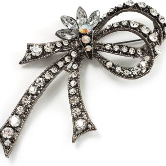 Burn Silver Diamante Bow Brooch