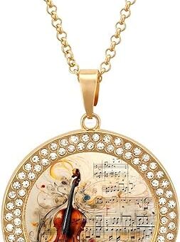 Cello Music Notes Customized Necklace Picture Pendant Elegant Multicolored Diamond Jewelry for Women