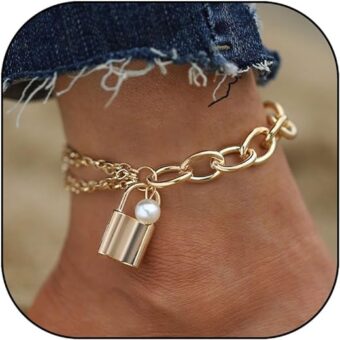 Chunky Ankle Bracelets for Women Boho Layered Anklets Gold Cuban Link Chain Anklets Large Ankle Bracelets for Women Plus Size Summer Beach Foot...