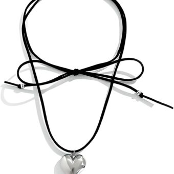 Chunky Puffy Heart Choker Necklace for Women Big Glass Heart Pendant Adjustable Necklace With Elegant Braided Bow Black/White Velvet Chain Y2K...