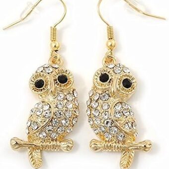 Clear Diamante 'Owl' Drop Earrings In Gold Plating - 4.5cm Length