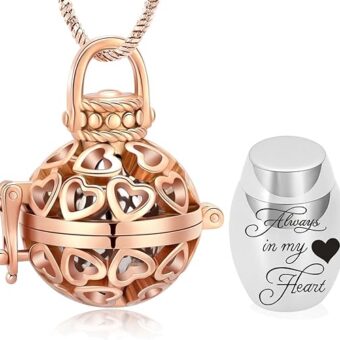 Cremation Urn Necklace for Ashes - “Always In My Heart” Hollow Cremation Jewelry Love Lantern Stainless Steel Ashes Pendant with Mini Keepsake Urn...