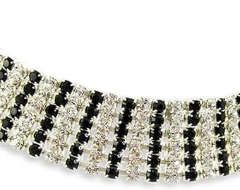 Crystal & Black Six Row Diamante Choker - Made with Crystals from Swarovski