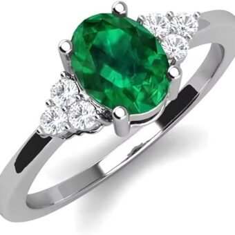 CTIEIP 10K 14K 18K Gold Diamond and Emerald Engagement Ring for Women Created Emerald Ring with Natural Diamonds Jewelry Gift for Her