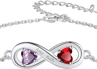 Custom4U Personalized Infinity Love Symbol Link Bracelets for Women 925 Sterling Silver Birthstone Bracelet Adjustable Engraved Chain Christmas...