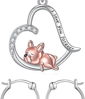 French Bulldog Hoop Earrings And Necklace 925 Sterling Silver Cute Animal Pug Dog Circle Jewelry Gifts for Women Girls