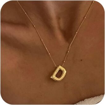 Gold Bubble Letter Necklace for Women, 14k Gold Plated Balloon Initial Letter Pendant Necklace Dainty Charm Initial Necklaces for Women Trendy...