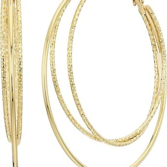 Guess Smooth and Textured Wire Gold Hoop Earrings