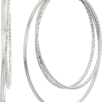 Guess Smooth and Textured Wire Silver Hoop Earrings