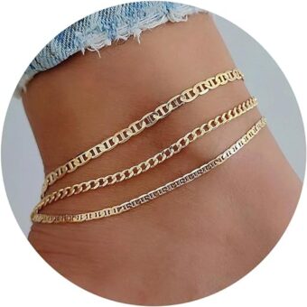 GUOKE Ankle Bracelets for Women - Gold Anklet 14k Gold Plated Cuban Link Anklets for Women Adjustable Link Chain Summer Beach Foot Anklet Gold...