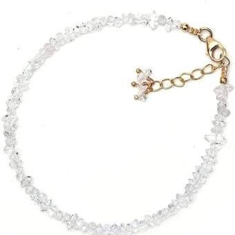 Herkimer Diamond Quartz Bracelet in14k Gold-Plated Sterling Silver, Perfect Gift for Her, 7 + 1 inch Adjustable Chain (Herkimer)