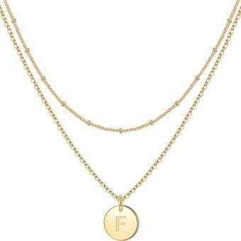 IEFWELL Initial Necklaces for Women Girls - Gold Silver Rose Gold Double Side Engraved Hammered Coin Necklaces Initial Necklace for Women Jewelry...