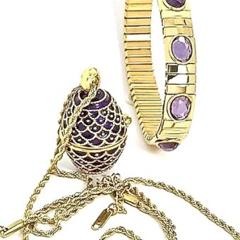 Imperial Amethsyt Egg Necklace for women Faberge Jewelry Russian Egg Pendant Faberge Egg Necklace Locket GOLD 24k + GEM Bracelet Designer Jewelry...