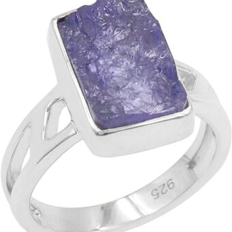 Jay Jools Raw Tanzanite Ring December Birthstone in 925 Sterling Silver, Blue Solitaire Statement Ring Jewelry for Women Men US 5 to 12