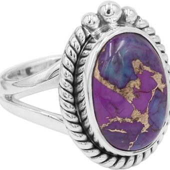 Jay Jools Turquoise Ring Solid 925 Sterling Silver, Genuine Gemstone Jewelry, Southwestern Purple Turquoise Ring Statement Jewelry