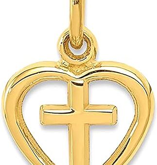 Jewelry Affairs 14K Yellow Gold Heart and Cross Charm Pendant