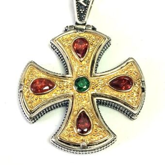 Jewelry Affairs Sterling Silver 18 Karat Gold Overlay Byzantine Style Cross Pendant