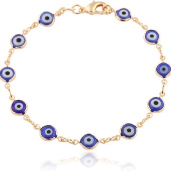 JOTW Gold Overlay with Navy Blue Mini Evil Eye Style 7.5 Inch Clasp Bracelet (T-326)