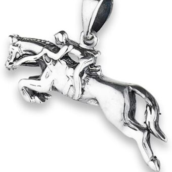 Jumping Horse Pendant .925 Sterling Silver Woman Riding Equestrian Show Charm