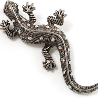 Large Vintage Diamante Lizard Brooch (Silver Tone)