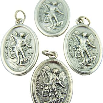 Lot of 4 Silver Tone Archangel Saint Michael with Angel Back Medal