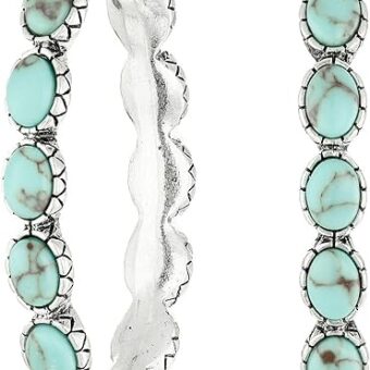 Lucky Brand Silver-Tone and Faux Turquoise Hoop Earrings