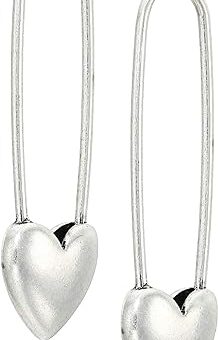 Lucky Brand Women's Heart Safety Pin Earrings, Silver, One Size