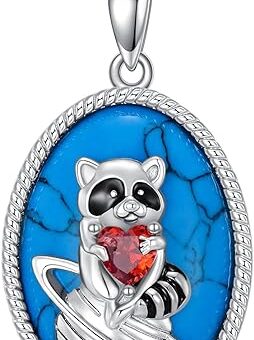 MeetMuse Raccoon Necklace for Women 925 Sterling Silver Turquoise Pendant Jewelry Racoon Gift for Birthday Christmas