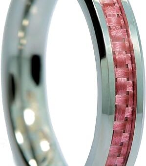 MJ Metals Jewelry Custom Engraved Tungsten Carbide 4mm Purple, Pink or Blue Carbon Fiber Inlay Wedding Band Ring